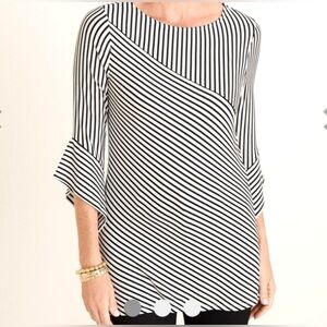 Chico’s - Split Stripe Asymmetrical Blouse - Large